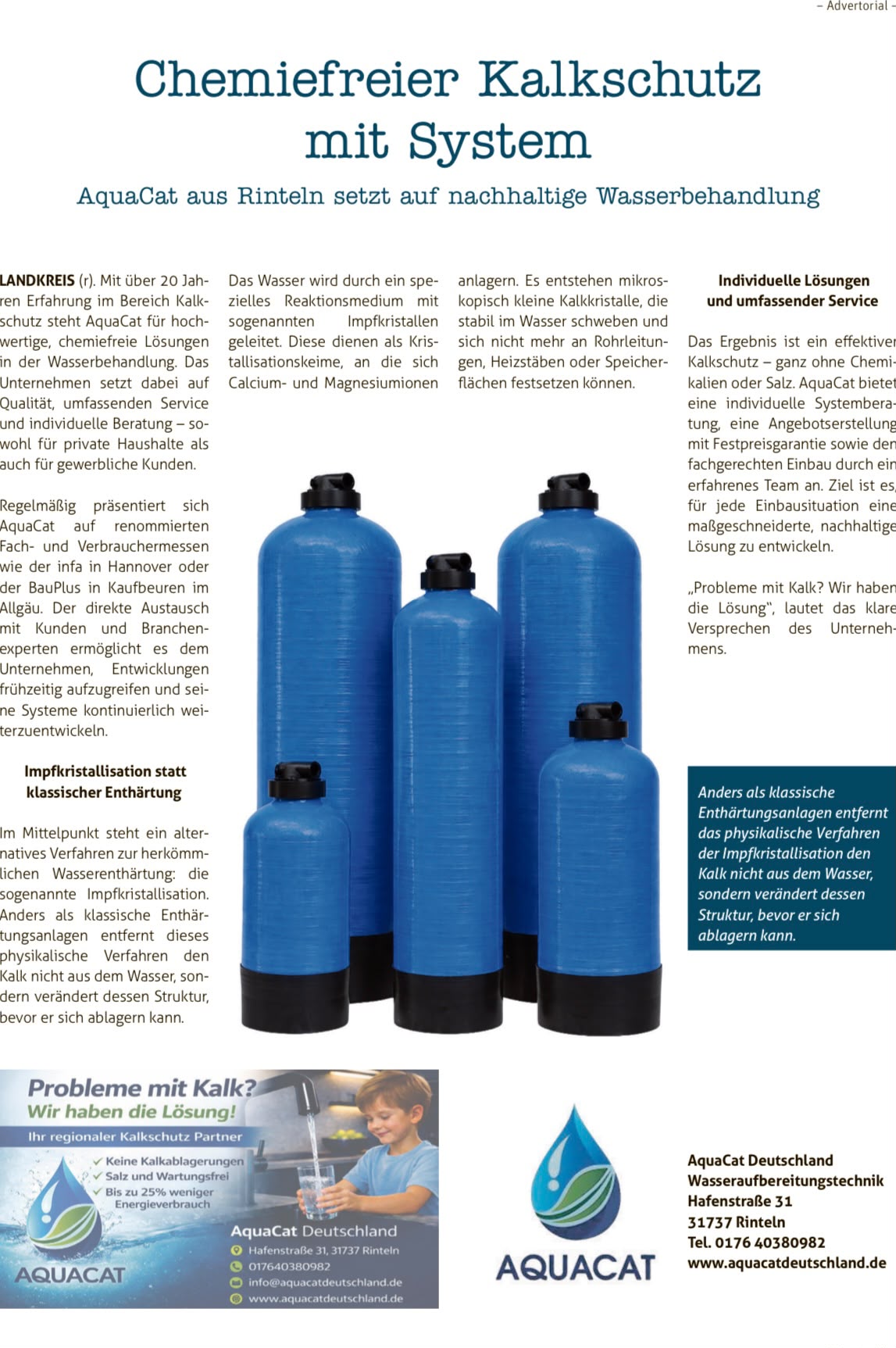 AquaCat Deutschland - Raoul Conrad - Chemikalienfreier Kalkschutz - AquaCat-Werbebanner und Wasserfilteranlagen